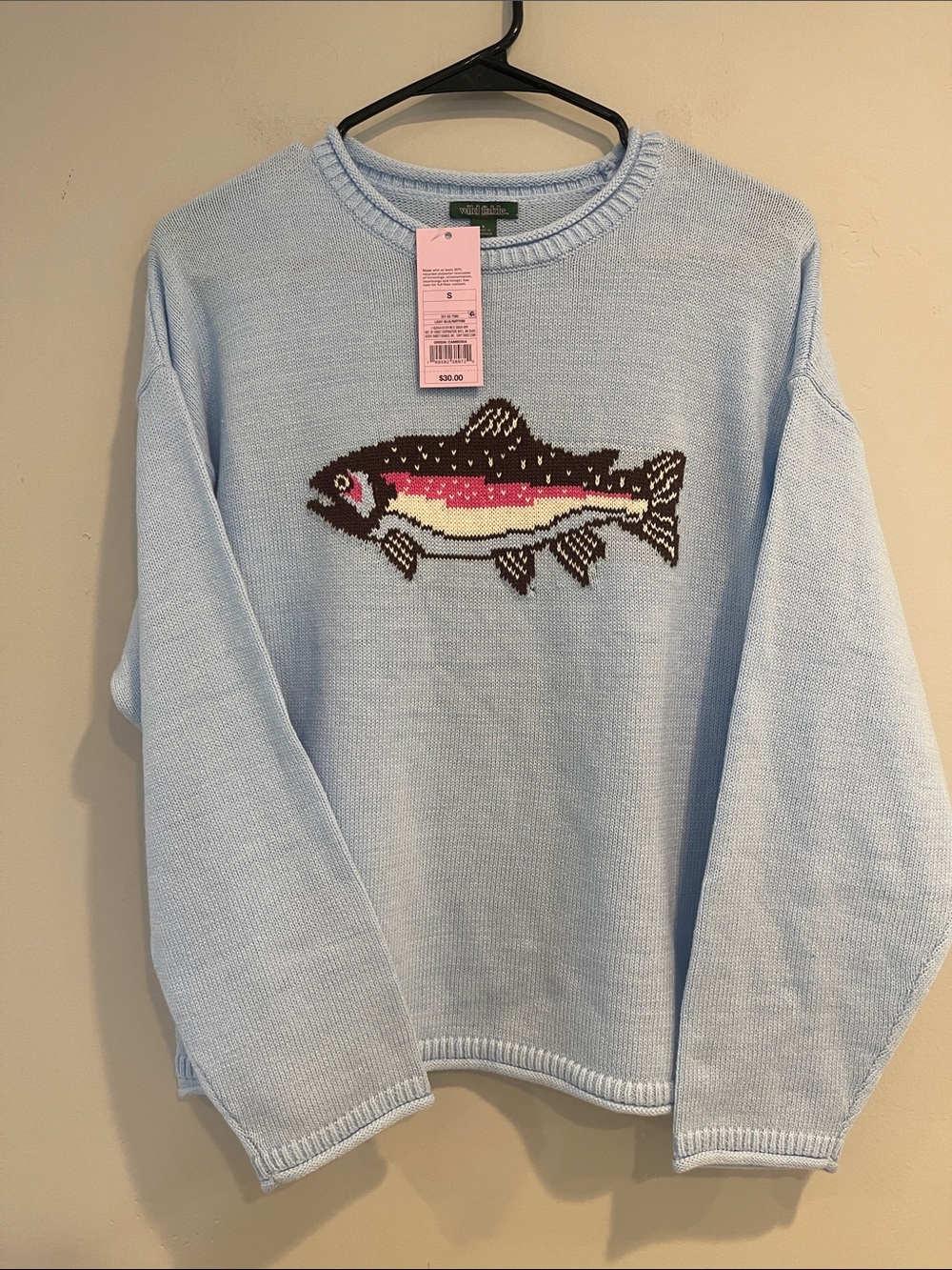 NWT wild fable Blue Sweater with Fish Graphic Size Small
